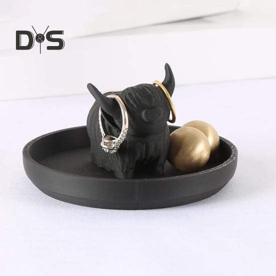 Держатель для кольца коровы Хайленд, мини-блюдо для кольца коровы Хайленд, пластиковая статуэтка крупного рогатого скота, подставка для ювелирных изделий на годовщину свадьбы, помолвку, подарок