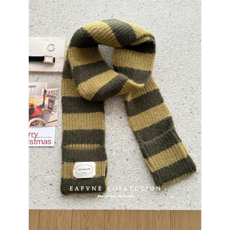Black and White Striped Plush Small Scarf for Women Autumn and Winter Korean Style  Versatile Thickened  Warm and Cold Proof Narrow Scarf