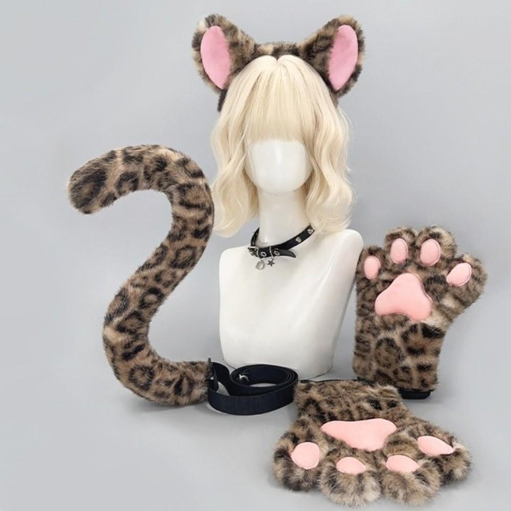 Leopard Print Cat Cosplay Props Furry Role Play Props Cute Cat Ears Headband Theme Party