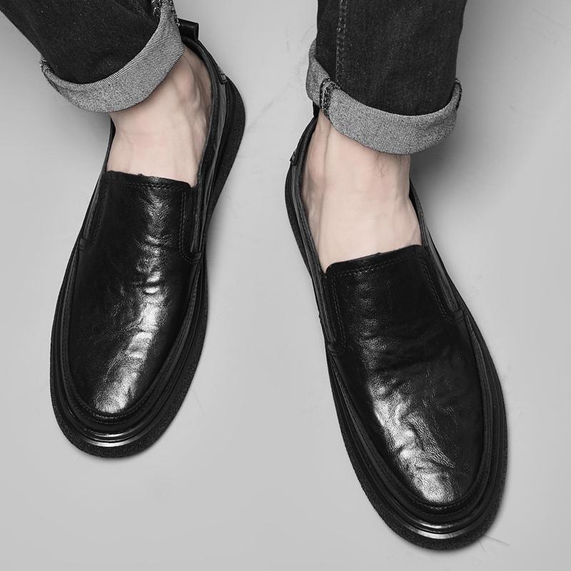 Fashion Flat Bottomed Men's Leather Shoes Quality Elegance Comfort Style Office Driving Outdoor Leisure Business Brown Adult Loafer