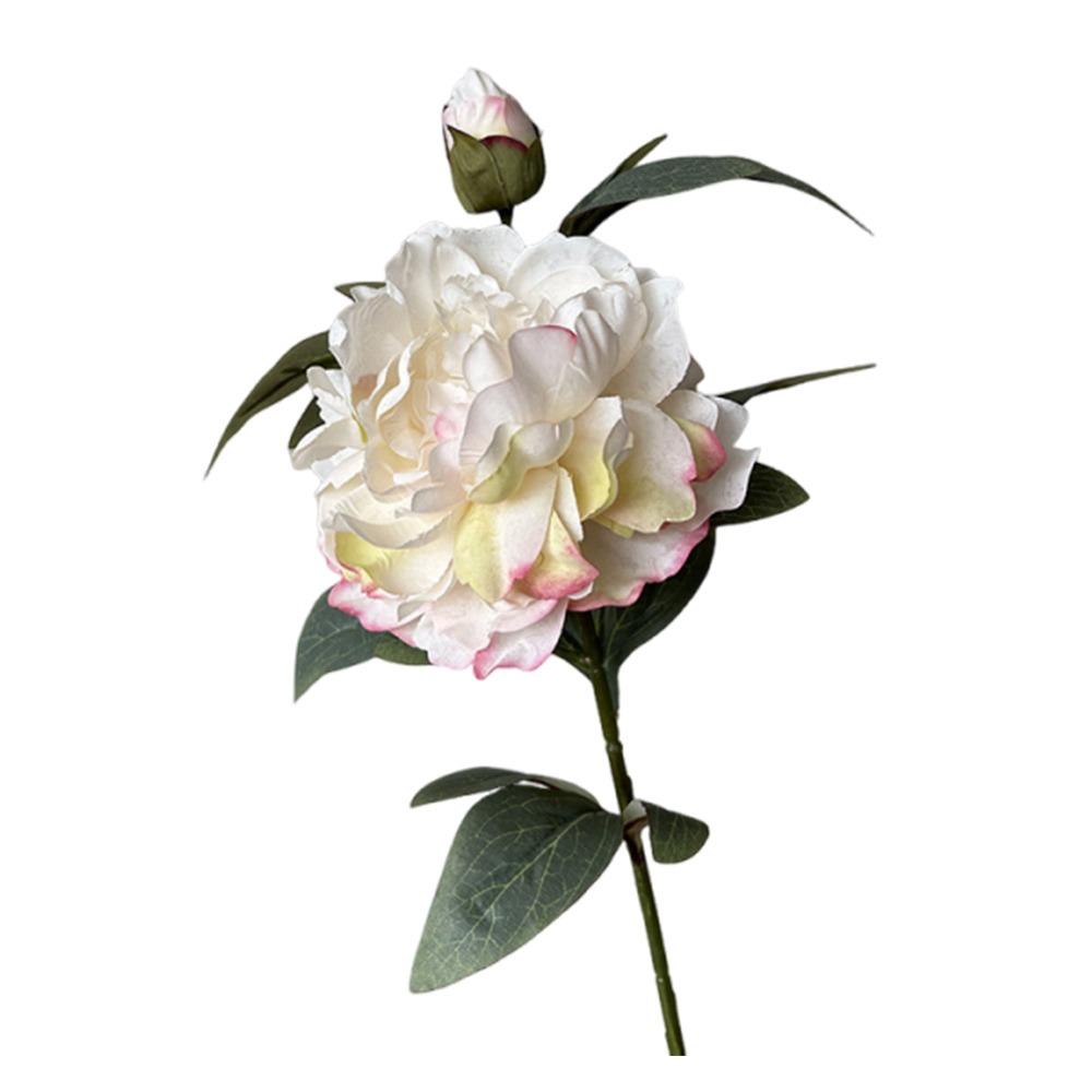 Silk Petals Simulation Peony Flower Green Lieaves Faux Flower Peony Artificial Flower Gift