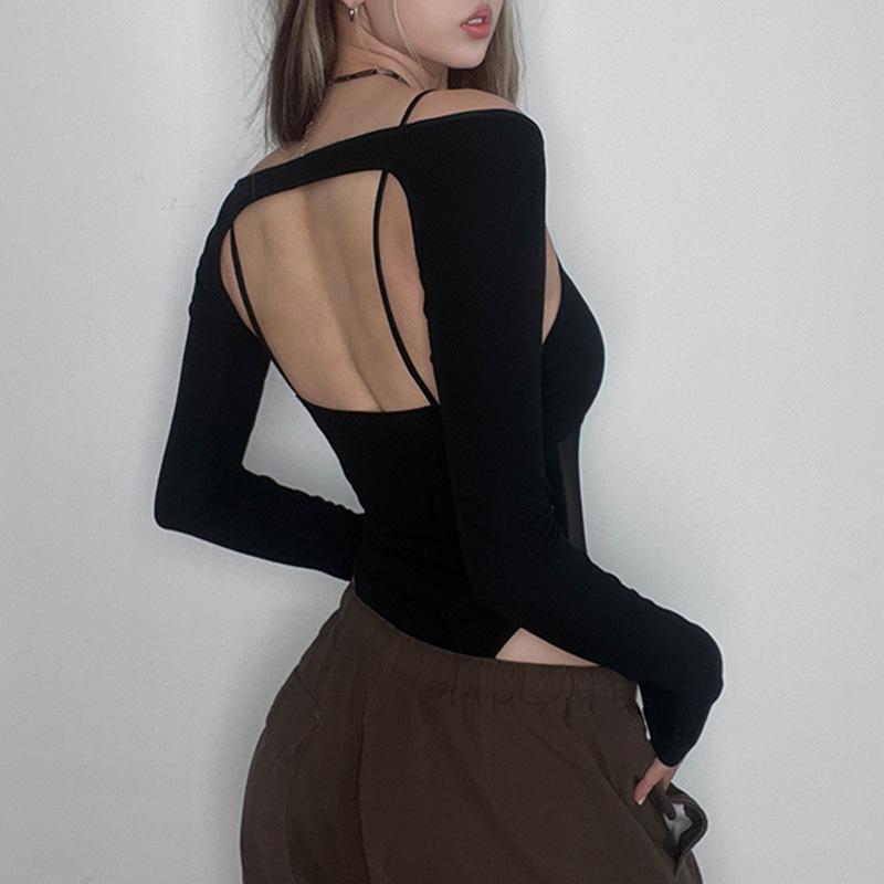 Женский сексуальный комбинезон из двух частей Pure Desire Wind Mesh Splicing Booklet Buckle Slim с длинным рукавом