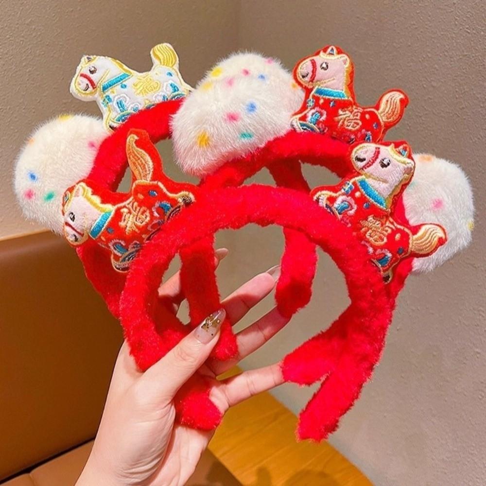 Pony Horse Hair Hoop Mascot New Year Headpiece Cute New Year Headband  New Year Dress Up