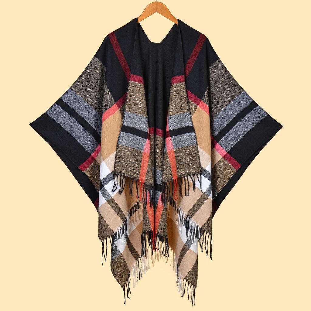Shawl Imitation Cashmere Knitted Scarf Split Fork Oil Painting Cape Cloak Outside