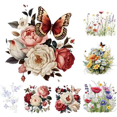 Яркие цветы Термотрансферные наклейки Принт на футболку Платья Термопресс Аппликация Сделай сам Мультяшные цветы Нашивки Красивые