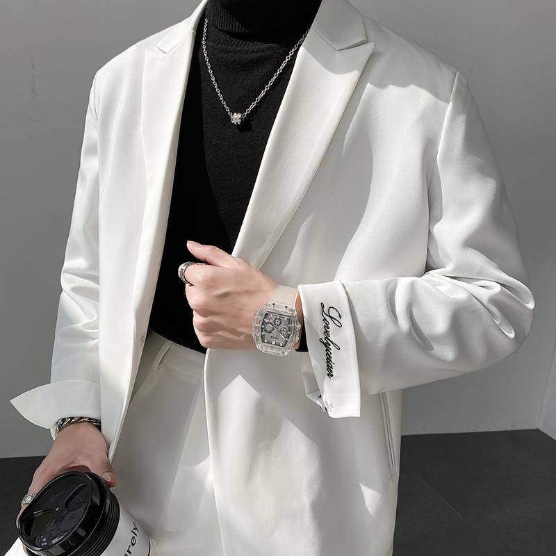 Мужской трендовый костюм в стиле «легкая зрелость» с вышивкой - корейский уличный стиль яппи