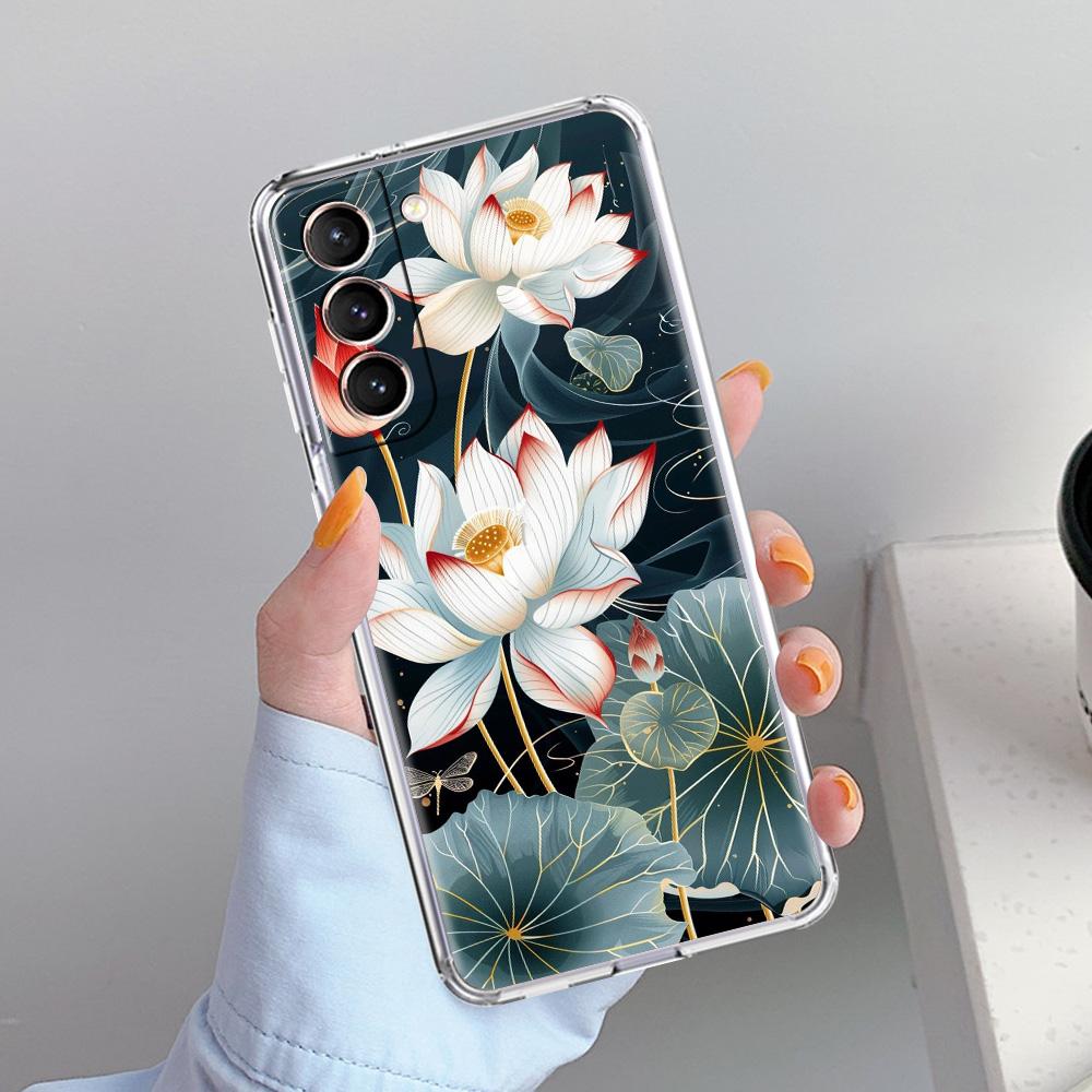 Чехол для телефона Samsung Galaxy S26 S25 S24 S23 S22 Ultra S20 S21 FE 5G Plus Мягкий прозрачный чехол с узором лотоса