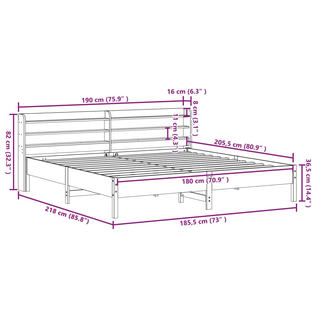 Solid Wood Bed without Mattress White 180x200 cm Pine Wood