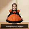 Платье для выступления на Хэллоуин с рукавами-буфами и юбкой из тюля - Лицо призрака, Фонарь-тыква, Блочный дизайн в черном и оранжевом цветах