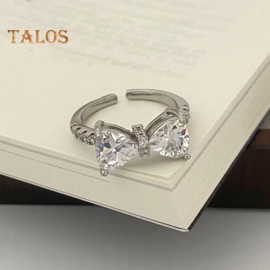 Кольцо-бантик с кубическим цирконием, регулируемое, со стразами, с бантом, открытое, обручальное, ювелирное изделие для женщин