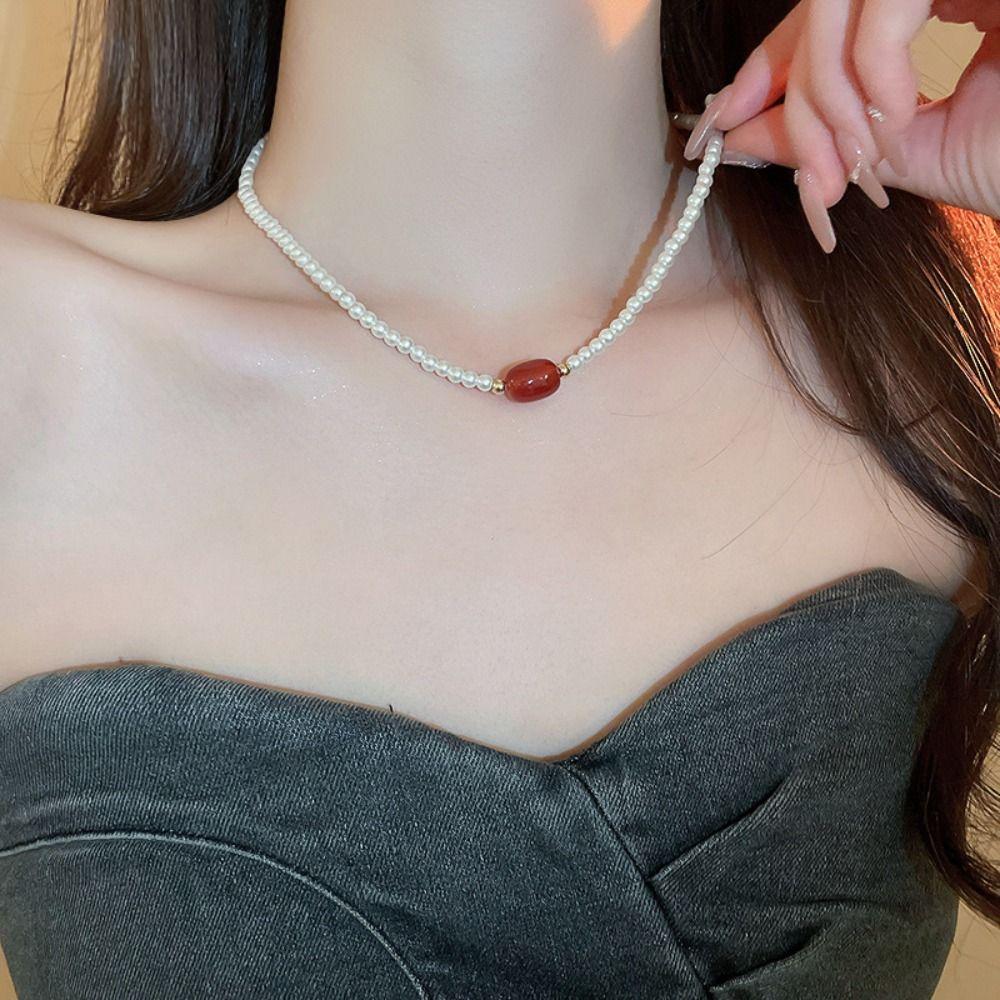 Модное жемчужное ожерелье с бусинами, простое ожерелье с подвеской, геометрическое колье-чокер для женщин