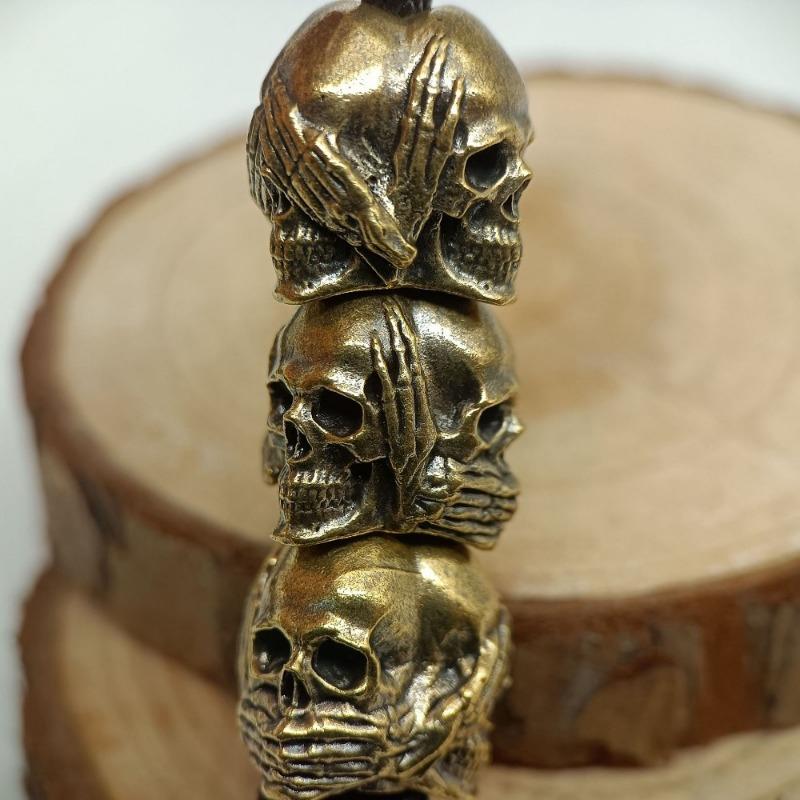 Трехсторонние латунные бусины в виде головы черепа, ножевые бусины EDC для улицы, DIY плетеный паракордовый шнурок, брелок, шармы, ювелирные аксессуары