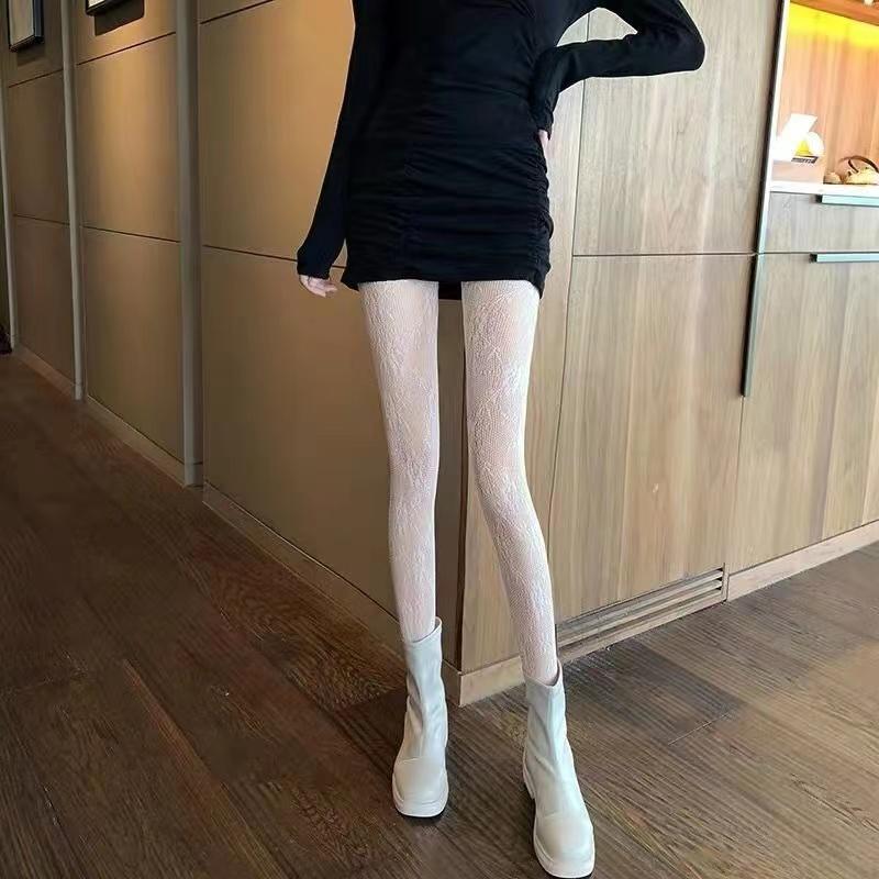 Сексуальные черные белые чулки в сеточку с кружевом в стиле Лолиты, колготки с низкой посадкой, японские готические цветочные чулки из ротанга, горячие классические колготки