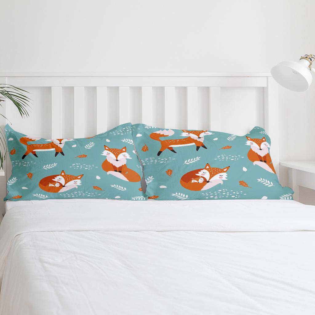 Cartoon Animal Fox Orange Blue Leaves Bedding Set 3pcs Duvet Cover Pillowcase Kids Adult Quilt Cover Double Bed Set Home Textile