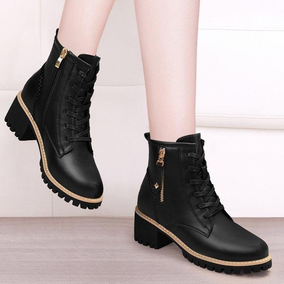 Модные меховые осенне-зимние ботильоны для женщин, элегантные на среднем каблуке, женская короткая обувь, кожаные, в стиле new rock, по акции, горячие ботильоны