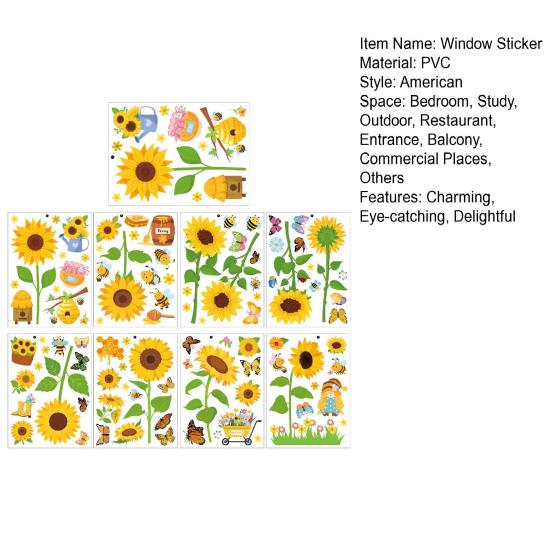 8 Sheets Sunflower Bee Butterfly Window Stickers Static PVC Window Cling Reusable Removable Spring Floral Decals for Glass Door Window Decor