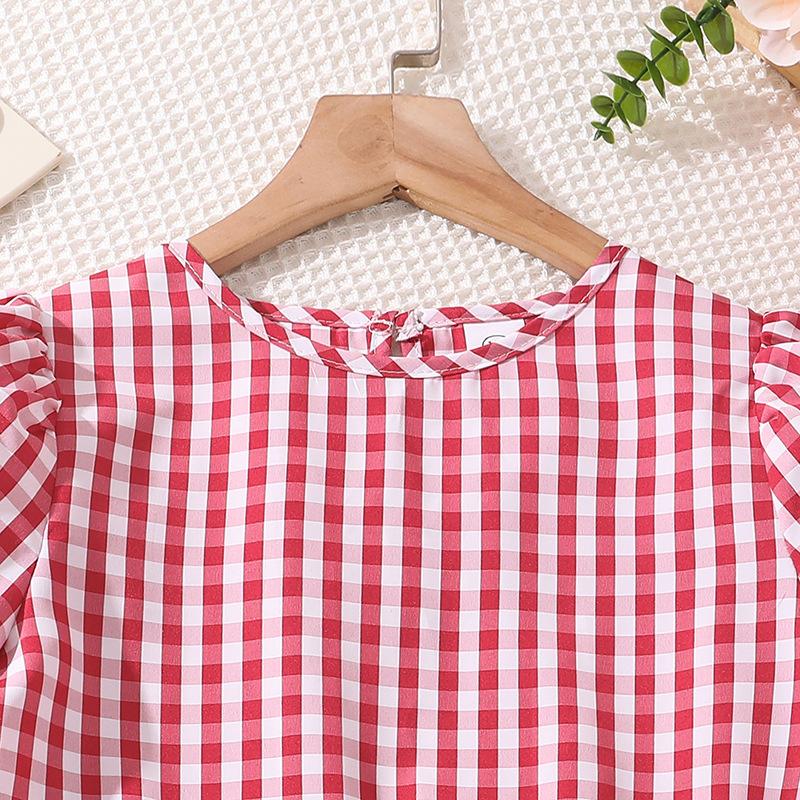 Свободное платье для девочек, летнее детское повседневное клетчатое платье с рукавами-фонариками