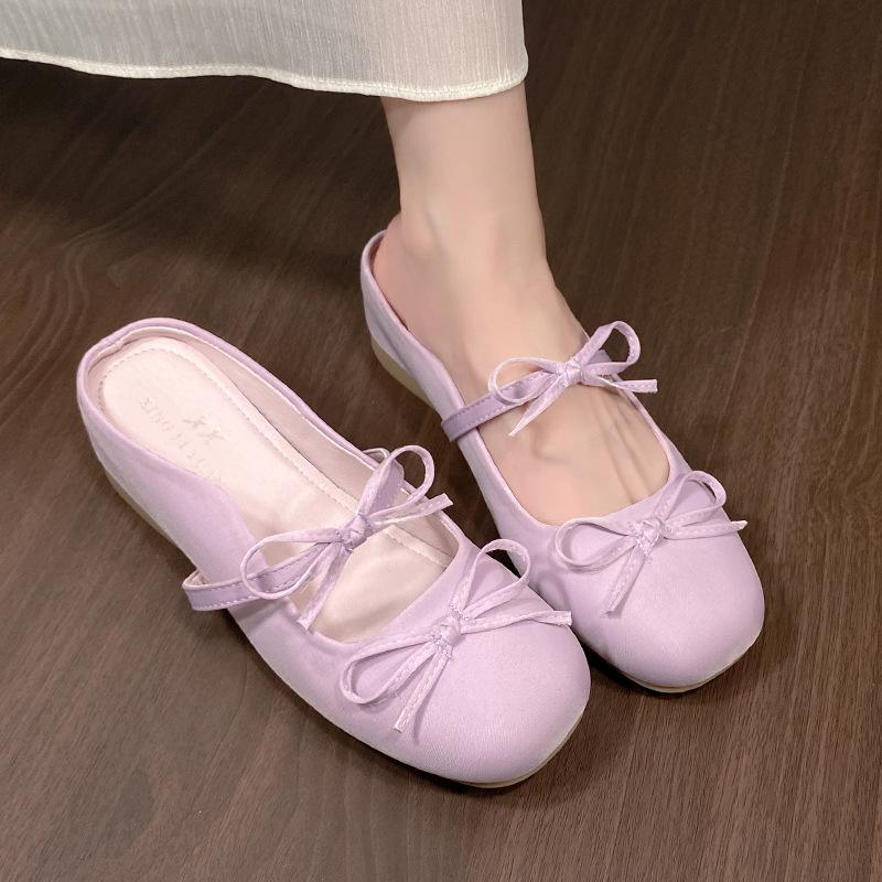 inner height increase bow bag head half drag sandals women's outer wear 2025 new spring and summer temperament evening breeze Mary Jane single shoes