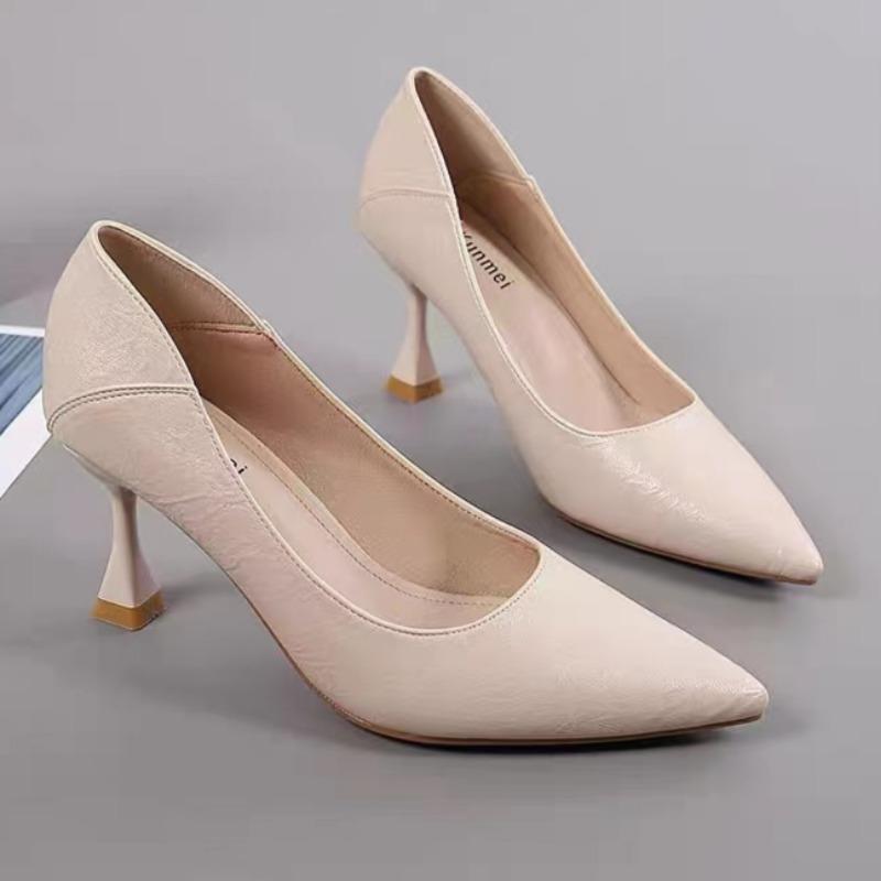 Модные женские туфли на тонком каблуке, осенние, новые, с острым носком, с неглубоким ртом, туфли без застежек, темперамент, на высоком каблуке, с низким верхом