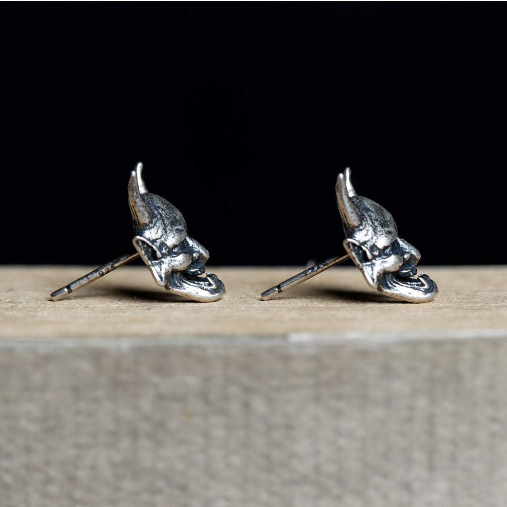 Rockyu Earrings Set for 925 Hannya Set for Both Stud Japanese Hannya Demon Jewelry Women, Silver, Hypoallergenic, Earrings, Ears, Earrings, Skull,