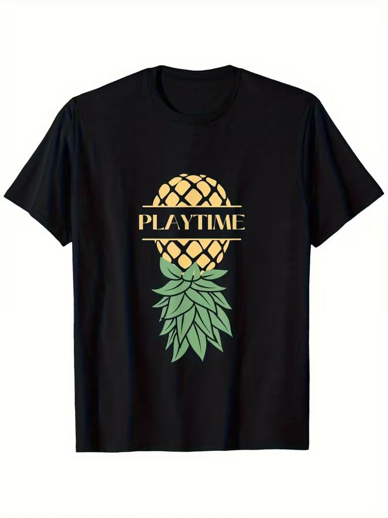 Unisexs Playtime Pineapple Tshirt Streetwear Oversize Casual Gift Y2k Harajuku Cotton Short Sleeved Meme Tee Unisex Vintage Oneck