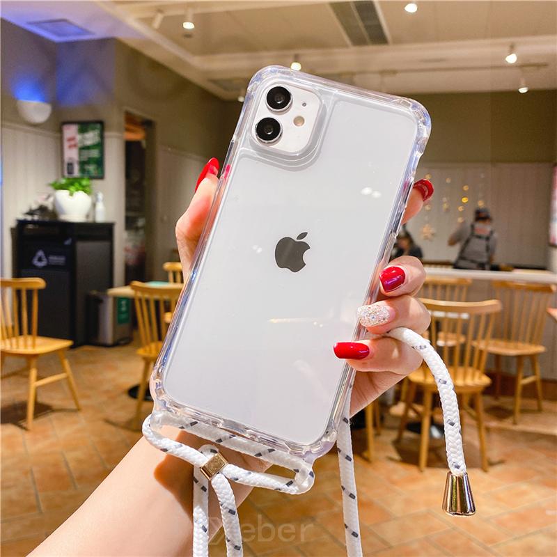 Lanyard Strap Crossbody Cord Rope Clear Case For 17 16 15 14 13 Pro Max 12 11 XR Mini 7 8 Plus Shockproof Acrylic Cover