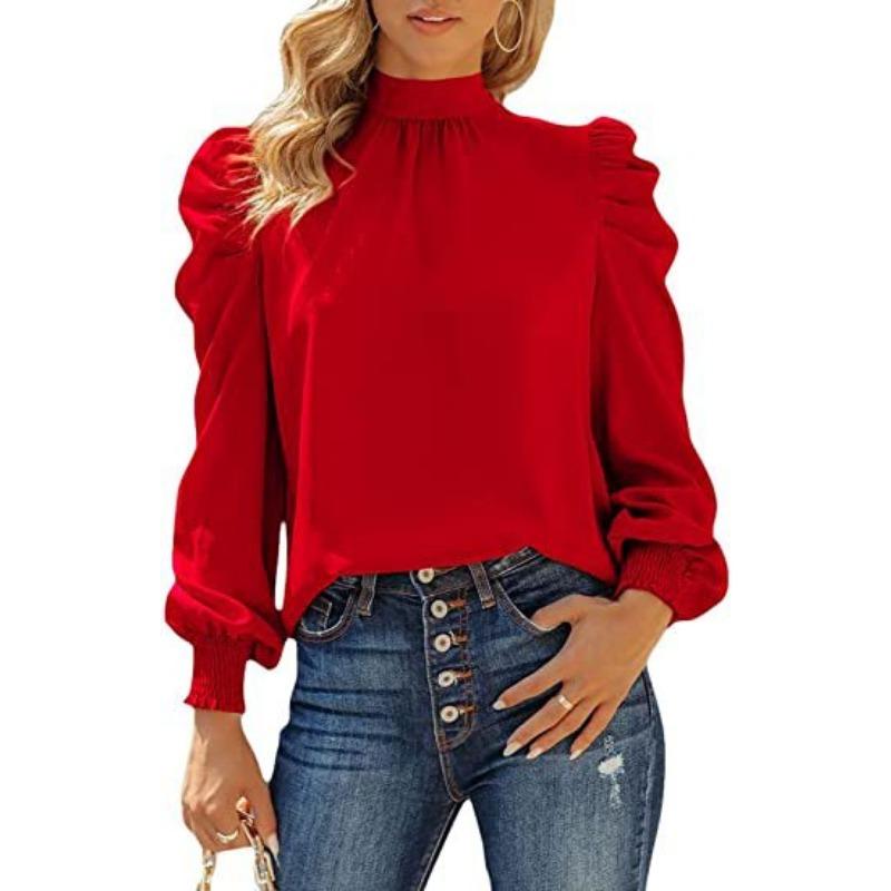 Осенне-зимняя повседневная свободная рубашка с длинным рукавом и высоким воротом