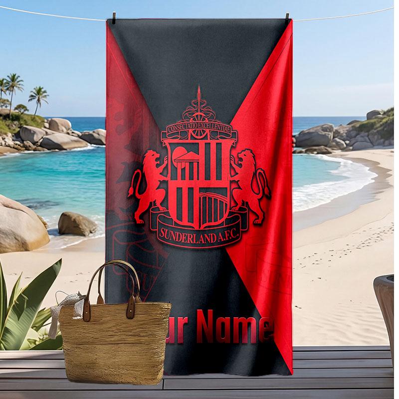 Sunderland FC Personalized Printed Beach Towel Soccer Logo Support Custom Name Text Absorbent Towel For Sport Travel Special Gift