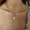 Chic Multi-layer Key Lock Necklace Fashion Forward Geometric Alloy Statement Piece