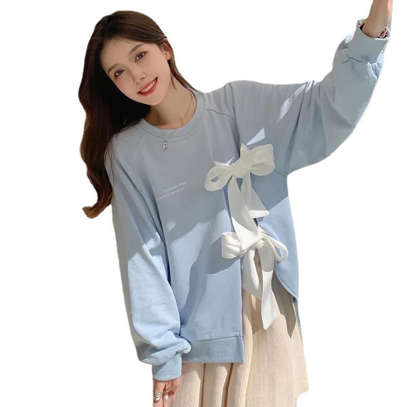 Women's Loose Bow-Tie Pullover Sweatshirt - New for Early Autumn 2024