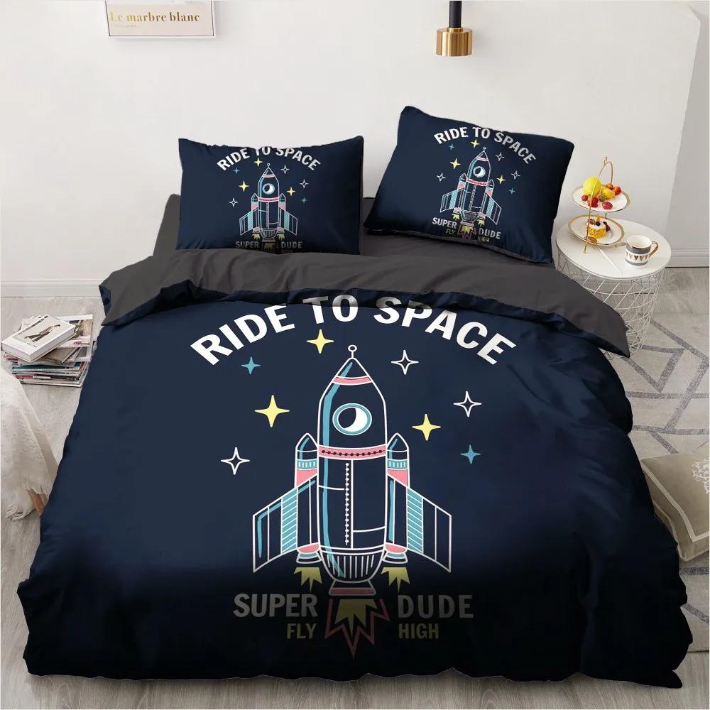 Комплект постельного белья с изображением астронавта из мультфильма «Открытый космос» для подростков и мальчиков, комплект из 23 предметов, пододеяльник, наволочка, односпальная кровать, двуспальное одеяло, комплект покрывала