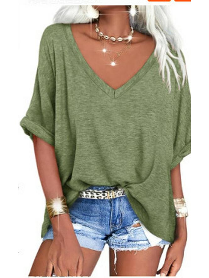 2024 Европейская и американская женская повседневная футболка большого размера с коротким рукавом свободного кроя