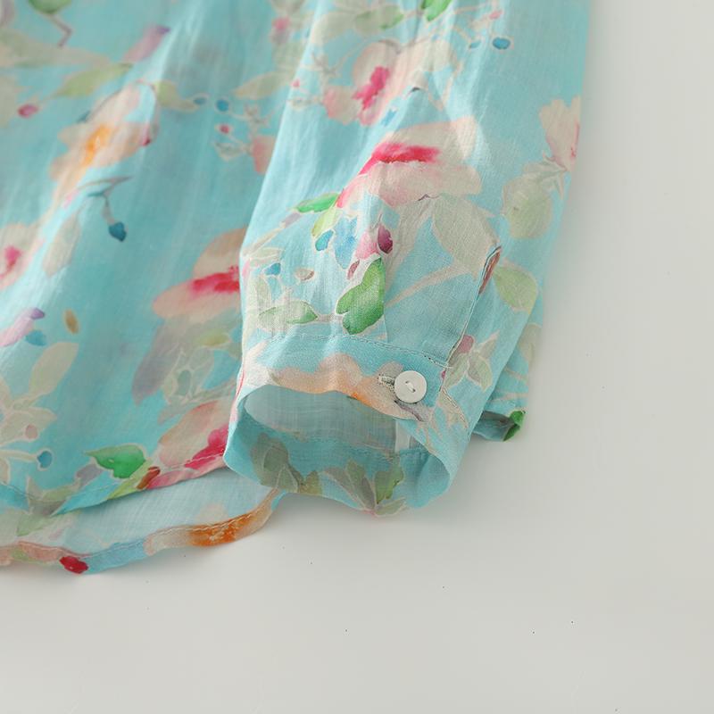 DIMANAF Новые женские топы больших размеров с цветочным принтом, рубашки, футболки, повседневная свободная блузка, осенний принт, хлопок, длинный рукав, на пуговицах