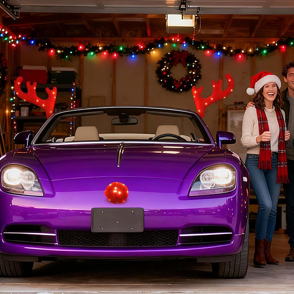Car Reindeer Antlers Cute Auto Exterior Light Up Antler Set Roofs Tops Reindeer Decoration For Van SUV Shopping Mall Window