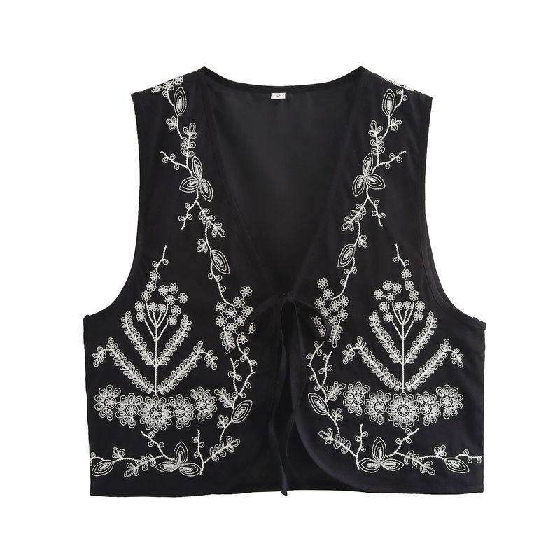 Kaslead New Arrival Women's Clothing Fashion Style Minimalist Easiest for Match Casual Embroider Sleeveless Retro Vest Top
