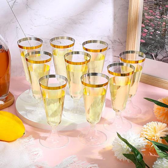 5 шт. Пластиковые стаканы-тумблеры 150 мл Прозрачные Элегантные Одноразовая Посуда для Вечеринок с Золотым Ободком Легкая Посуда для Напитков для Свадеб Банкетов И Празднований