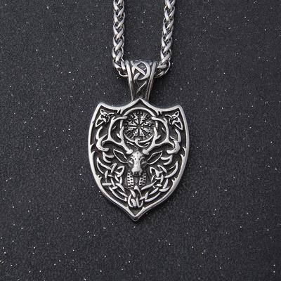 Ожерелье с подвеской в виде оленя в виде шлема викинга «Ужас» — языческие украшения из нержавеющей стали для мужчин и женщин с дизайном руны Вегвизир и подарочным мешочком