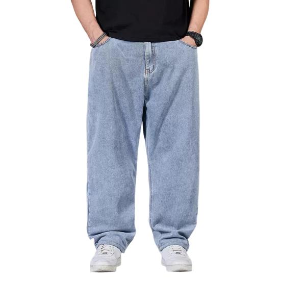 Мужские джинсы с высокой талией, однотонные сплайсированные джинсовые брюки с карманами, прямые, широкие, длинные брюки для повседневной носки