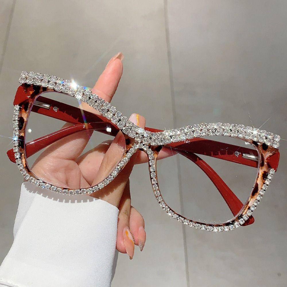 Fashion Anti-Blue Light Glasses Luxury Large Frame Eyewear Convenient Rhinestone Glasses Selfie