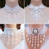 Women Party Necklace Hollow Out Lace Faux Pearl Decor Tassel Prom Cosplay Halloween Carnival Choker Wedding Performance Neck Jewelry