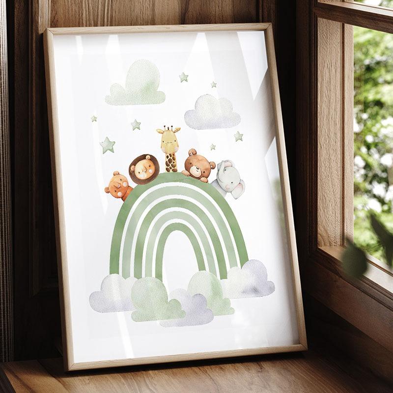 Воздушный шар Лев Тигр Жираф Радужный Корабль Настенное искусство для детской комнаты Холст Живопись Скандинавские Постеры и Принты Картины Декор для детской комнаты