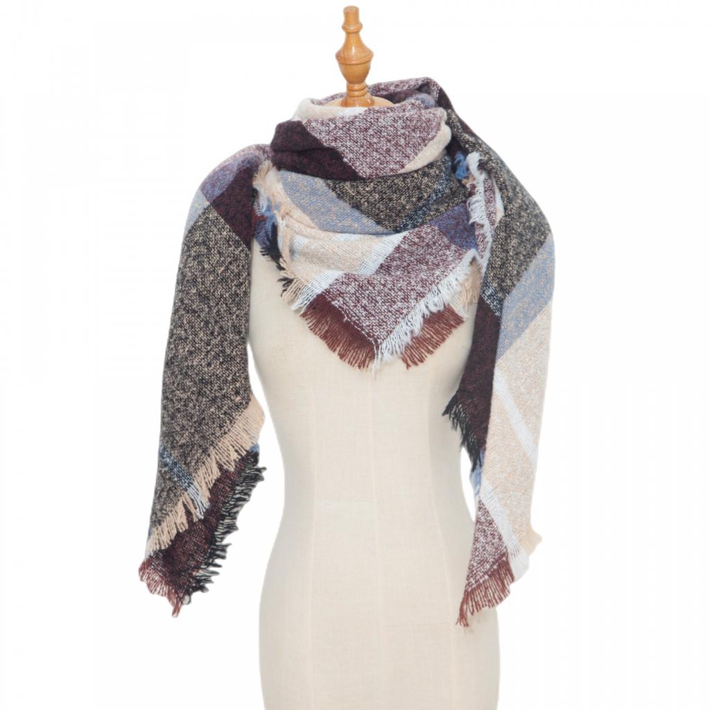 Осенне-зимняя шаль, женский толстый большой квадратный шарф в клетку