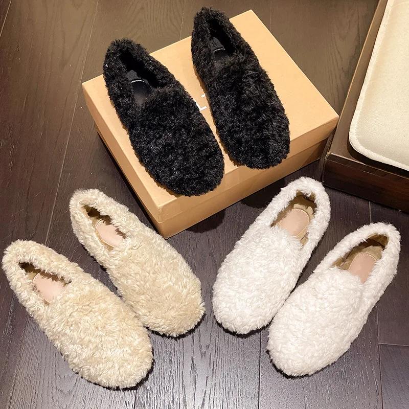 Роскошные мокасины из овечьей шерсти женские зимние хлопковые туфли женские теплые плюшевые мокасины удобные балетки из кудрявого овечьего меха женские большой размер 40