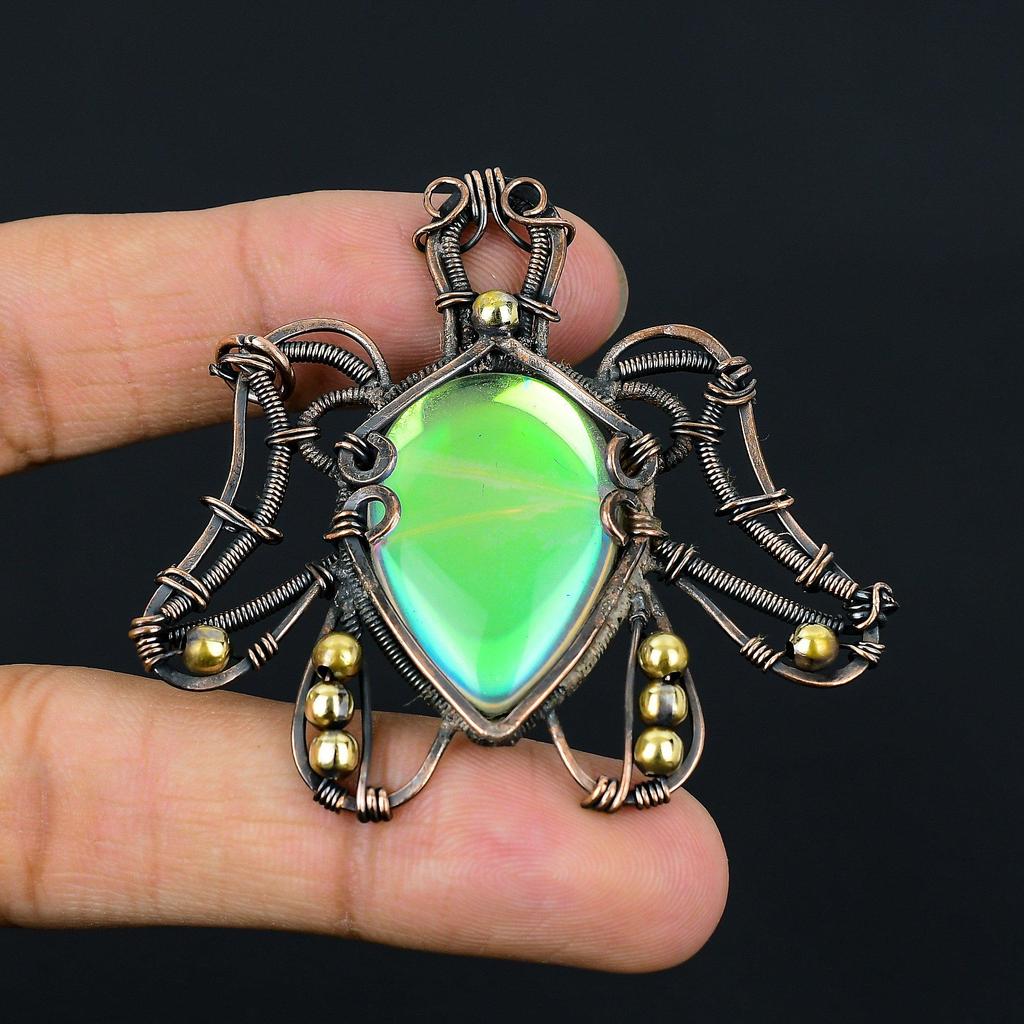 В форме черепахи молочный опал драгоценный камень медная проволока обертывание ручной работы кулон ювелирные изделия подарок для любви