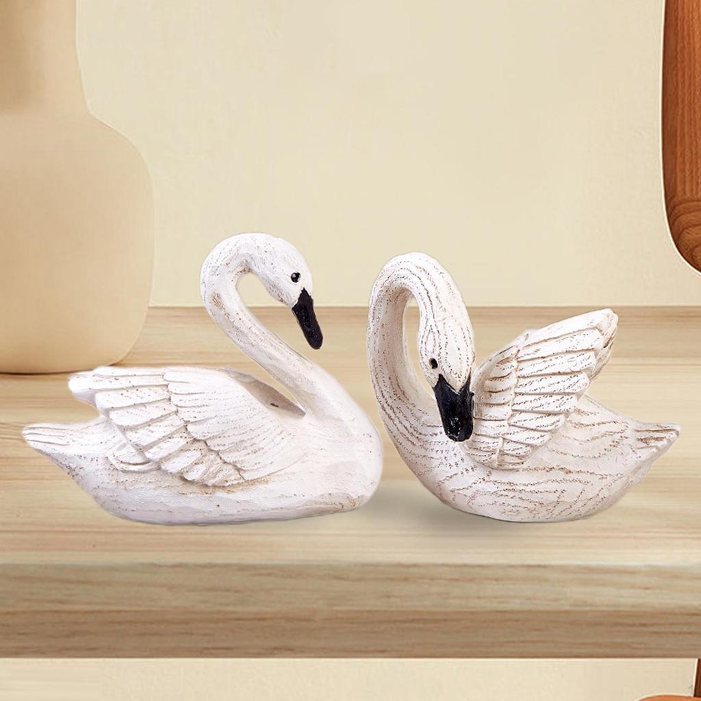 2 скульптуры из смолы, пара фигурок лебедей, подарок на день рождения, украшение для дома, статуэтки птиц