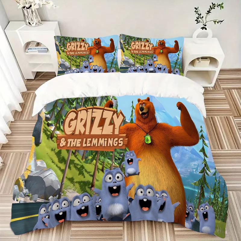 Grizzly'S Adventure Lemmings Print 3Pcs Bedding Setduvet Cover With 2 Bedropillowcase Home Birthday Gift