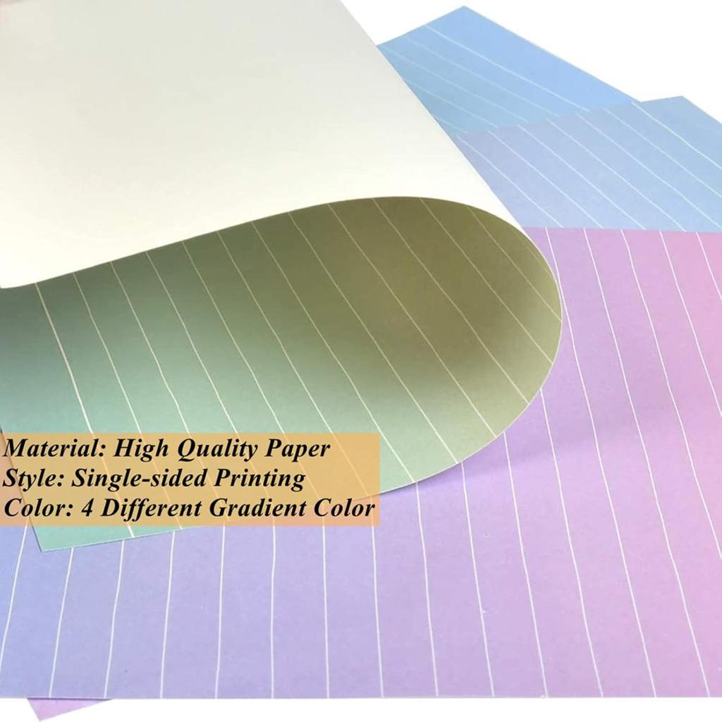 48 Pcs Colorful Stationery Paper and Envelopes Set, 32 Lined Letter Writing Paper, 16 Envelopes & Sticker, Gradient Colors Letter Stationery Set for