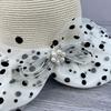 New polka dot pearl bow mesh bucket hat women's spring summer light and breathable big brim sunshade sunscreen hat