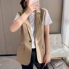 Женский деловой жилет с отложным воротником, застежкой на одну пуговицу, без рукавов, средней длины, формальный офисный наряд, однотонный кардиган, жилет, наряд для рабочего места