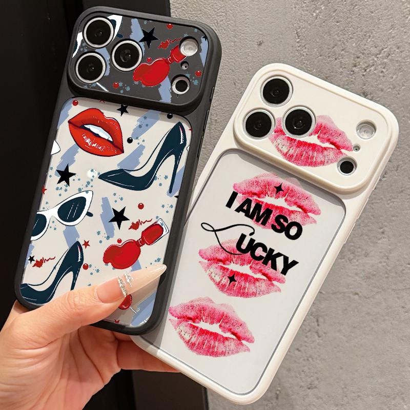 Модный чехол с принтом губ и туфель для iPhone 17 Pro Max Для iPhone 16 15 14 13 Pro Max Роскошный гибридный TPU+PC Прозрачная задняя жесткая крышка